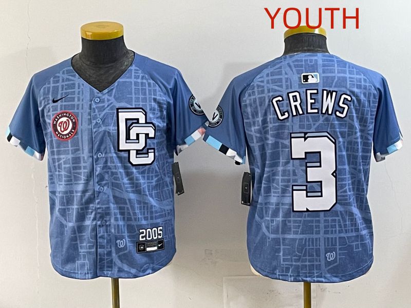 Youth 2025 Washington Nationals #3 Crews Blue Joint Name Nike MLB Jersey style 10
